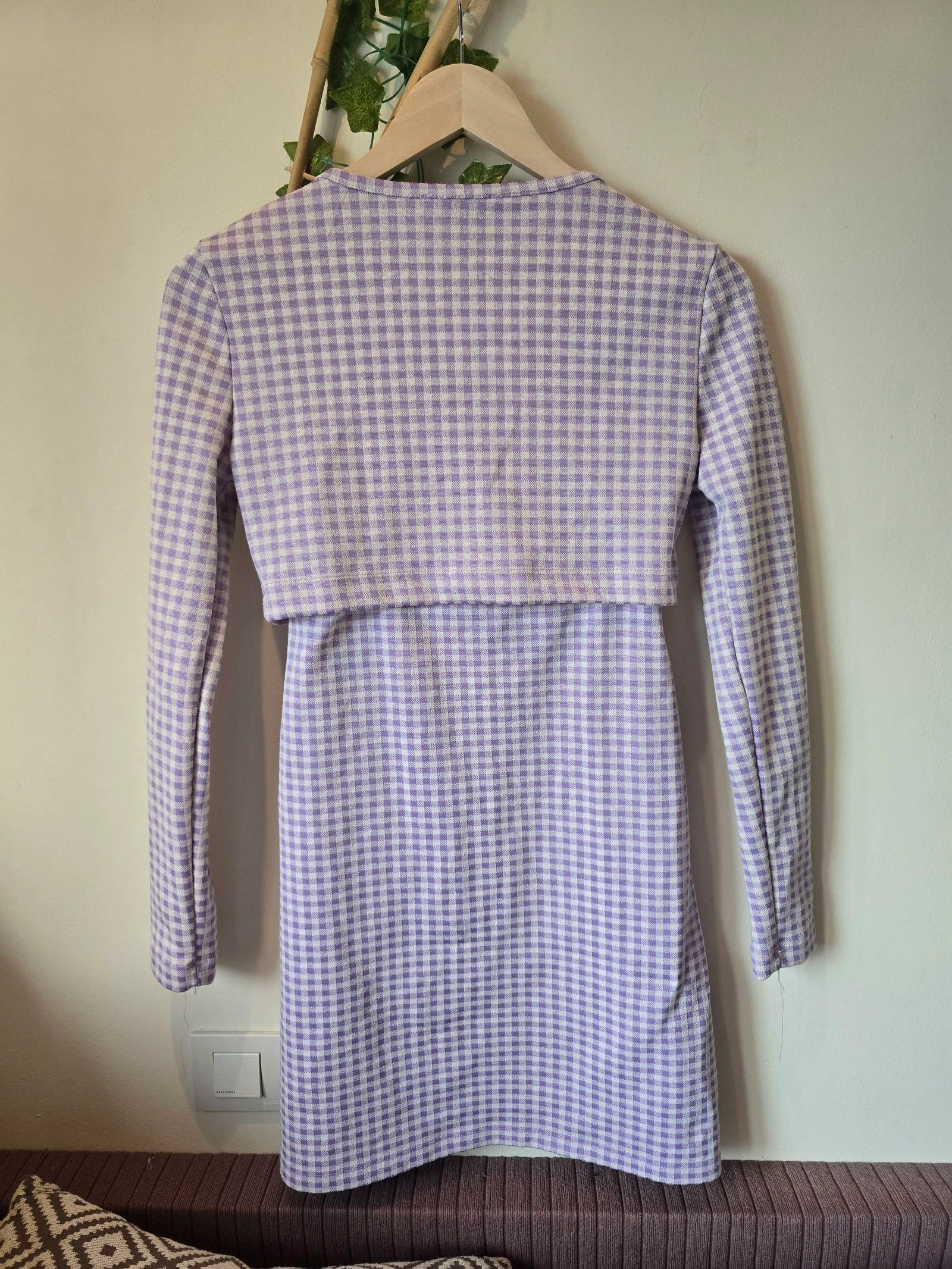 Conjunto de vestido e jaqueta de xadrez vichy lilás e branco de Stradivarius - Novo! – photo 5